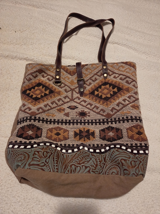 Myra Bag Handbags - Myra Boho Aztec Tote Bag with Leather Straps